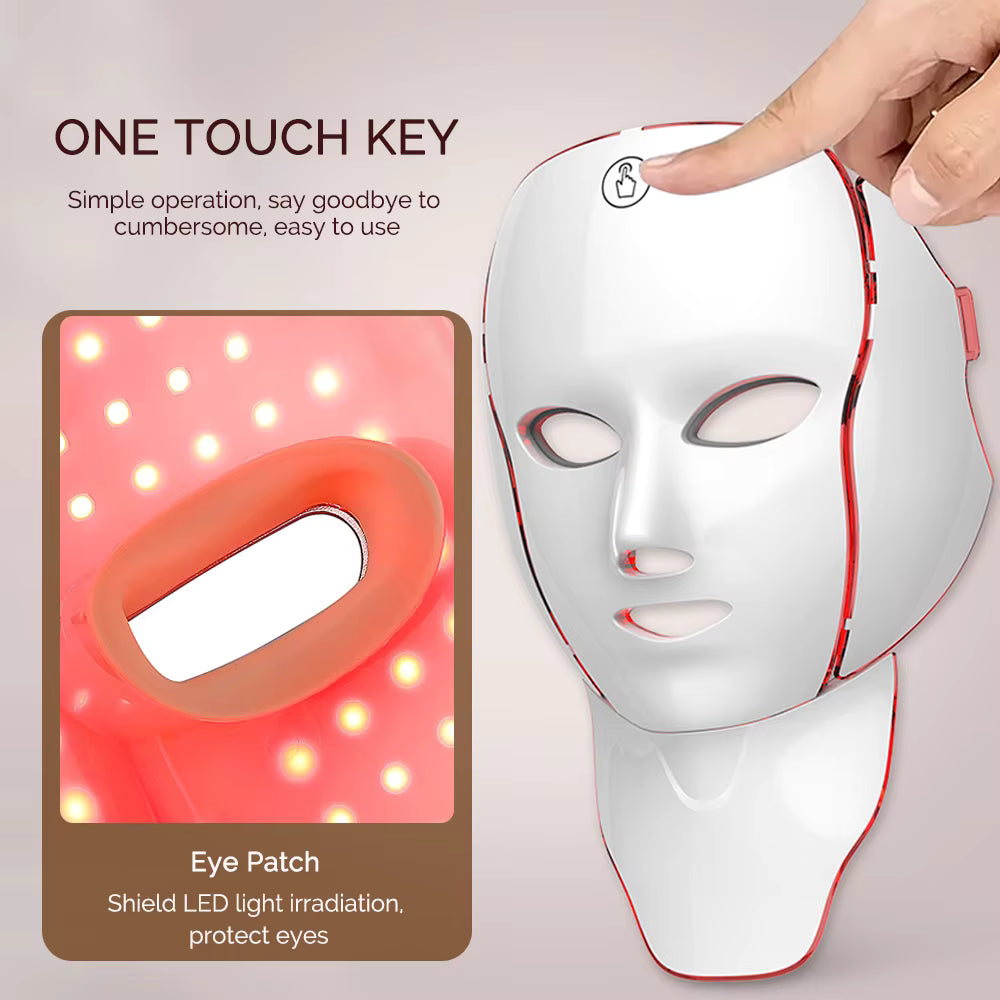 PulseMask Total: Sistema de Fototerapia LED para Rostro y Cuello 7 Colores